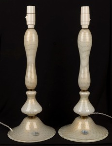 A pair of Murano glass table lamp bases, mid 20th century, with original foil labels "SAN MARCO, Genuine Hand-Made Venetian Glass, Murano", 53cm high each overall