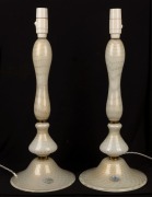 A pair of Murano glass table lamp bases, mid 20th century, with original foil labels "SAN MARCO, Genuine Hand-Made Venetian Glass, Murano", ​​​​​​​53cm high each overall