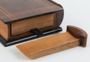 H.A. NIELSEN antique Australian book box, Queensland rain forest timbers, circa 1920, stamped "H.A. NIELSEN, Pt. DOUGLAS, N.Q. ART CABINETMAKER", 21cm high - 2