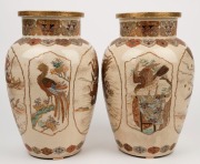 SATSUMA pair of antique Japanese earthenware vases decorated with samurai and birds, Meiji period, 19th century, ​​​​​​​32cm high - 2