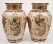 SATSUMA pair of antique Japanese earthenware vases decorated with samurai and birds, Meiji period, 19th century, ​​​​​​​32cm high - 4