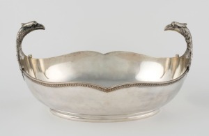 CHRISTOFLE antique French vintage silver plated serving bowl with griffin's head handles, 19th century, 16cm high, 30cm wide