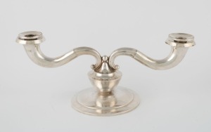 A vintage two branch Continental silver candelabra, stamped "POSEN, 835", 20th century, 14cm high, 33cm wide, 500 grams