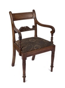 A late Georgian mahogany carver chair, early to mid 19th century,  54cm across the arms