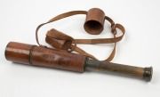 An antique English telescope with original brown leather mounts, 19th century, ​​​​​​​27cm to 76cm long - 2