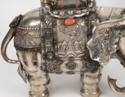 A pair of impressive Chinese silver elephant vases adorned with carved jade rings and semi-precious stones, 19th/20th century, an impressive 42cm high - 4