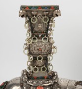 A pair of impressive Chinese silver elephant vases adorned with carved jade rings and semi-precious stones, 19th/20th century, an impressive 42cm high - 5