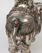 A pair of impressive Chinese silver elephant vases adorned with carved jade rings and semi-precious stones, 19th/20th century, an impressive 42cm high - 6