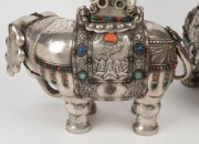 A pair of impressive Chinese silver elephant vases adorned with carved jade rings and semi-precious stones, 19th/20th century, an impressive 42cm high - 7