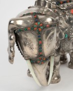 A pair of impressive Chinese silver elephant vases adorned with carved jade rings and semi-precious stones, 19th/20th century, an impressive 42cm high - 8