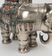 A pair of impressive Chinese silver elephant vases adorned with carved jade rings and semi-precious stones, 19th/20th century, an impressive 42cm high - 9