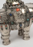 A pair of impressive Chinese silver elephant vases adorned with carved jade rings and semi-precious stones, 19th/20th century, an impressive 42cm high - 10