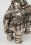 A pair of impressive Chinese silver elephant vases adorned with carved jade rings and semi-precious stones, 19th/20th century, an impressive 42cm high - 12