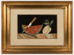 PIETRA DURA Italian hard stone inlaid panel, 20th century, 19 x 31cm, 41 x 54cm overall