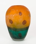 CENEDESE&nbsp;orange and green Murano glass vase with scarvo finish, engraved "Cendese" with remains of original foil label, 27cm high