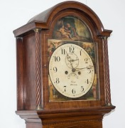 A Georgian English long case clock in mahogany case with hand-painted dial and eight day time and strike movement, early 19th century,  ​​​​​​​222cm high  - 2