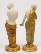 ROYAL WORCESTER pair of antique English porcelain classical statues with gilded drapery, 19th century, puce factory marks, ​​​​​​​24.5cm and 25.5cm high - 2