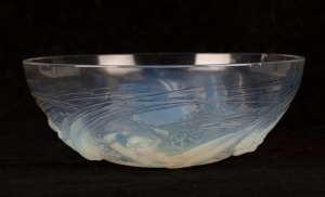 LALIQUE "Ondines" French opalescent glass bowl, designed in 1921, (A/F), engraved "R. LALIQUE, FRANCE", 7.5cm high, 21cm diameter
