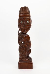 Maori warrior statue, carved wood and paua shell,20th century, ​​​​​​​39cm high