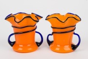 TANGO GLASS pair of Bohemian orange and blue art glass vases, circa 1930s, ​​​​​​​12cm high - 2