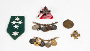 Remains of collection: Austro-Hungarian mini medals (18); Silver Cross of Merit; buttons; pins; gold coin etc.&nbsp;