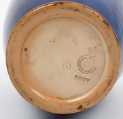 ROYAL DOULTON stone ware floral vase on blue ground, early 20th century, impressed&nbsp;factory mark to base, 23.5cm high - 3