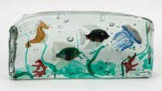 CENEDESE "Aquarium" Murano glass fishblock including two fish, seahorse, jellyfish, coral and seaweed, designed by ALFREDO BARBINI. ​​​​​​​Note: Made from four laminated sections of glass rather than the usual three, an impressive piece. 16cm high, 35cm w - 2