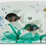 CENEDESE "Aquarium" Murano glass fishblock including two fish, seahorse, jellyfish, coral and seaweed, designed by ALFREDO BARBINI. ​​​​​​​Note: Made from four laminated sections of glass rather than the usual three, an impressive piece. 16cm high, 35cm w - 6