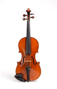 VIOLIN: German early 20th century trade violin with 2 bows & wooden case.