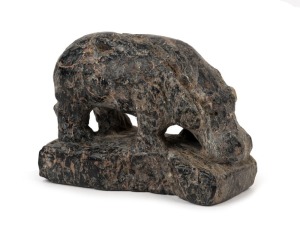 An Egyptian carved stone hippopotamus, identified with the goddess Taweret, believed to bring good luck and protection. Middle Kingdom, 2100 - 1800 B.C. 5cm high, 6.5cm wide