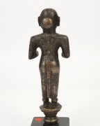 LAKSHIMI&nbsp;antique bronze statuette with remains of cold painted finish and inlaid with gemstones, North Indian origin, 14th/15th century, 22cm high - 3