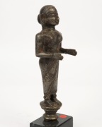 LAKSHIMI&nbsp;antique bronze statuette with remains of cold painted finish and inlaid with gemstones, North Indian origin, 14th/15th century, 22cm high - 4