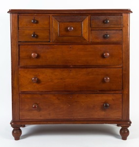An antique Australian cedar and pine chest of seven drawers, circa 1880, 126cm high, 117cm wide, 46cm deep