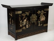 A Chinese two door sideboard with hand-painted decorative finish, late 20th century, 89cm high, 144cm wide, 48cm deep - 2