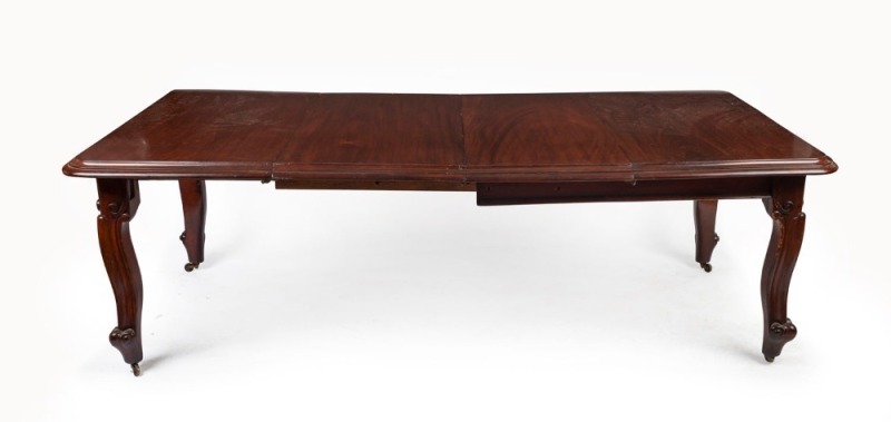 An antique French mahogany two leaf extension dining table, late 19th century, 70cm high, ​​​​​​​221cm wide (extended), 121cm deep