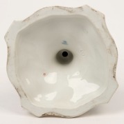 An antique German blue and white porcelain candelabra with figural base, 19th century,&nbsp; blue factory mark to base, ​​​​​​​47cm high - 5