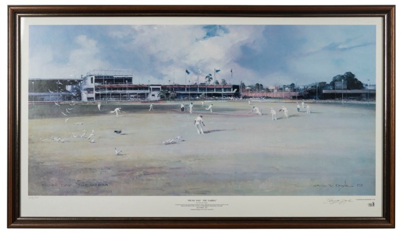 D'ARCY W. DOYLE, "Picnic Day at the Gabba", December 1983, limited edition colour lithograph (#209/500), editioned and signed in the lower margin, attractively framed and glazed, overall 61.5 x 106.5cm.