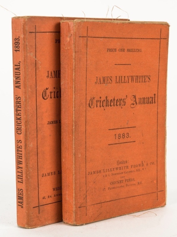 JAMES LILYWHITE'S CRICKETERS' ANNUAL 1883 (lacks photoplate) and 1893 (including photoplate of Somerset, 1892), 2 items