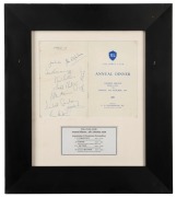 October 1966 Annual Dinner Menu (The Forty Club) at the London Hilton, Park Lane, signed by all those seated at Table 10, including Sir Len Hutton, Tom Graveney, R.A. Hutton, John Gardiner, and Joe Lister. Attractively framed & glazed, overall 47 x 42cm..
