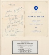 October 1966 Annual Dinner Menu (The Forty Club) at the London Hilton, Park Lane, signed by all those seated at Table 10, including Sir Len Hutton, Tom Graveney, R.A. Hutton, John Gardiner, and Joe Lister. Attractively framed & glazed, overall 47 x 42cm.. - 2