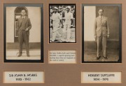 SIR JOHN HOBBS and HERBERT SUTCLIFFE: Original postcard size photographs, the first signed in pen by Hobbs. Attractively mounted, framed and glazed together with a later image of the English opening pair going out to bat. 41 x 41cm overall. - 2