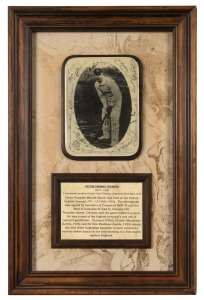 VICTOR THOMAS&nbsp;TRUMPER&nbsp;(1877-1950): A rare photographic tin plate produced on the occasion of the Victor Trumper Benefit Match which was held at The Sydney Cricket Ground, February 1913. The photograph was signed by the members of Trumper's New South Wales
