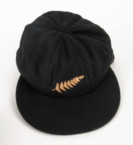 NEW ZEALAND: National team black cap, wool with silver fern logo embroidered to front panel and maker's label to crown, circa 1980s. Unknown player. 