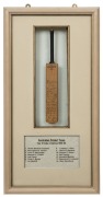 AUSTRALIAN TOUR OF INDIA & PAKISTAN 1959-60: Miniature bat headed "AUSTRALIAN TOURING SIDE - 1959 - " with the original pen signatures of the fourteen cricketers in the touring party; including Benaud (Capt.), Jarman, McDonald, Meckiff, Harvey, Lindwall a