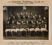 1908 PREMIERSHIP TEAM photograph, by The Allen Studio, with 'Carlton Football Club, Premiers V.F.L. 1908' at top and players names hand-painted to lower mount, excellent condition, framed and glazed, overall 87 x 74 cm. A magnificent piece. (Carlton's 3rd - 2