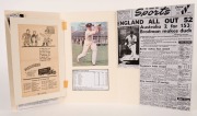 BRADMAN'S SAD FAREWELL: A display featuring an official printed scorecard from the 5th Test at Kennington Oval, August 1948, recording Bradman's duck in Australia's first (and only) innings. Australia had dismissed England for 52 and made 389 in the first - 2