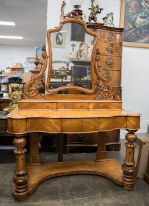An antique English satinwood dressing table, circa 1875, ​​​​​​​175cm high, 120cm wide, 55cm deep