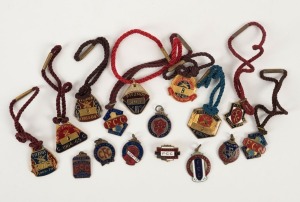 FITZROY CRICKET CLUB: A collection of membership fobs for 1929-30, 1937-38, 1938-39, 1939-40, 1940-41, 1945-46, 1946-47, 1947-48, 1958, 1960, 1961-62 (#2), 1962-63 (#8), 1963-64 (#8), 1964-65 (#4). 1969-70 and Life Member fob (#103). (16 items)