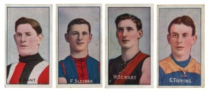Sniders & Abrahams Victorian footballer portrait-type cigarette cards: 1907 - 1909, various part sets in mixed condition. (Total: 61).