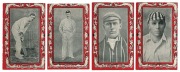 W. D. & H. O. WILLS: 1910-11 Australian and South African Cricketers large part set (43/60) with red or blue borders and with "Capstan" or "Vice-Regal" advertising backs.